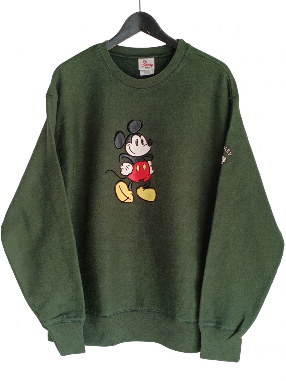 Vtg 2000s Disney Store Mickey Mouse Felt Graphic Forest Green Sweatshirt XL